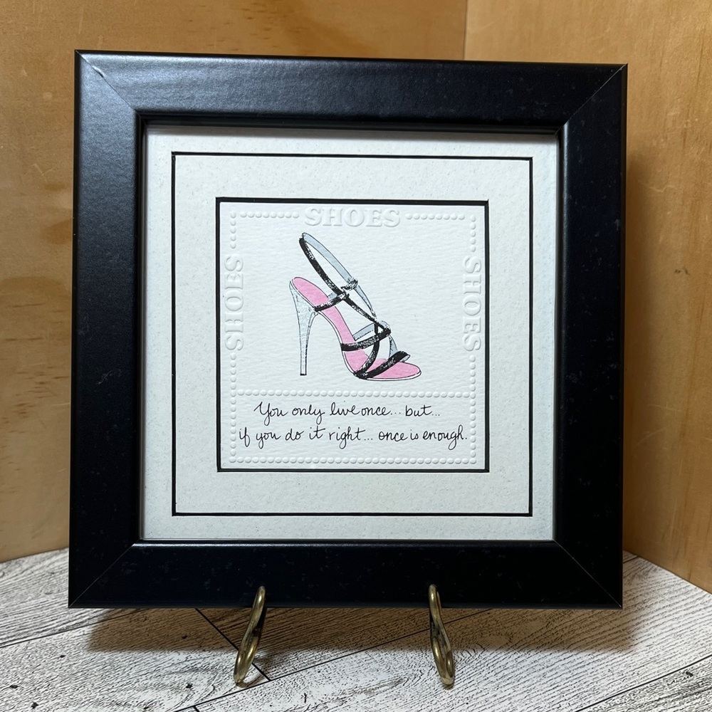 EUC Hand Painted Embossed Art Print Shoes by Mpressions 6" Square Framed